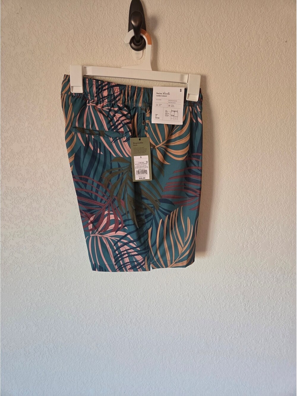 Target Men's 7" Swim Shorts with Liner, Size Small, Tropical Leaf Print